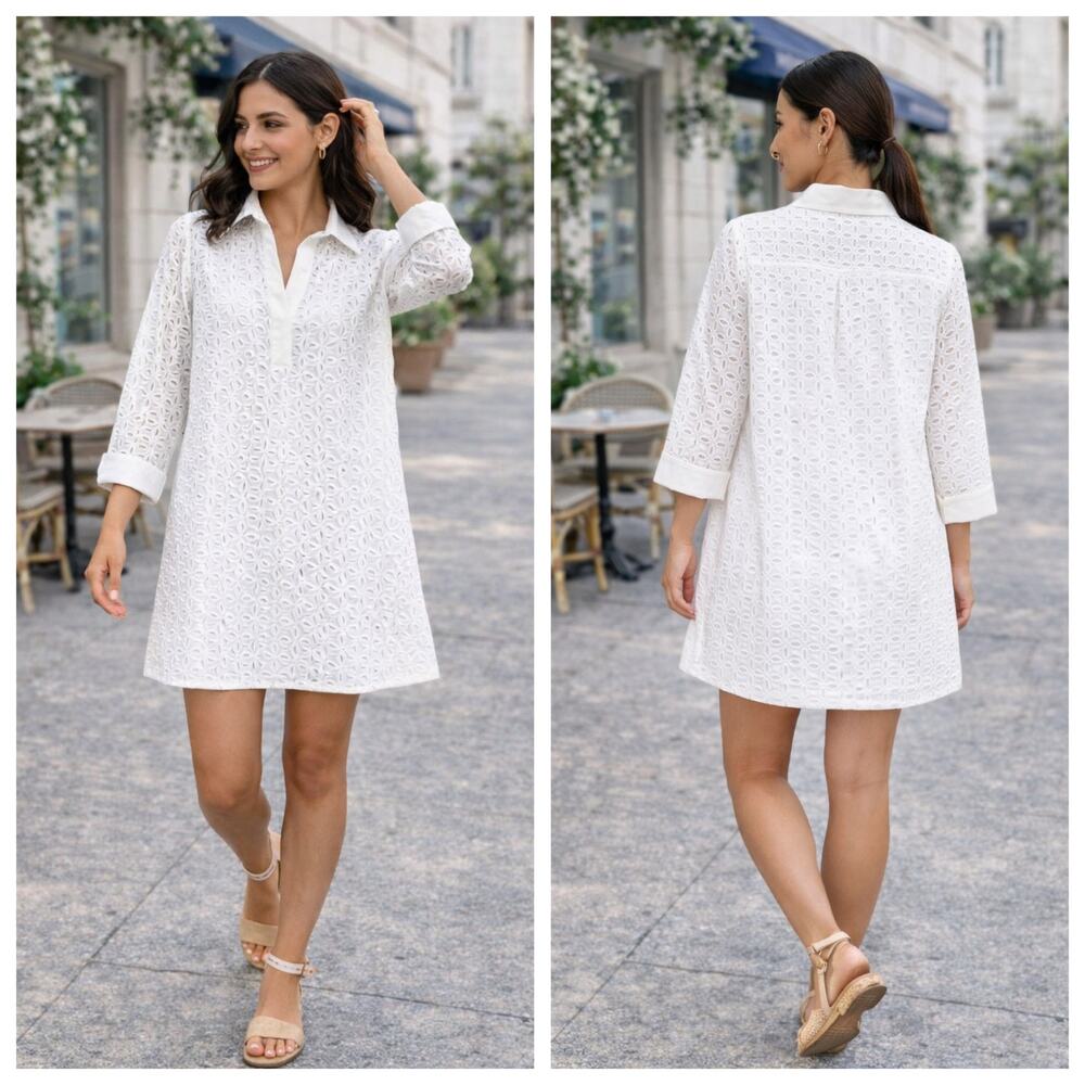 Tuckernuck White Eyelet Midi Shirt Dress